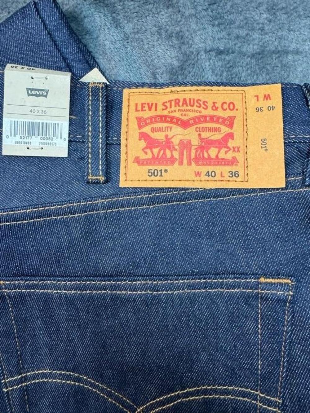 Levi's 501 Jeans Mens 40x36 Blue Raw Denim Button Fly Shrink-To-Fit Straight Leg